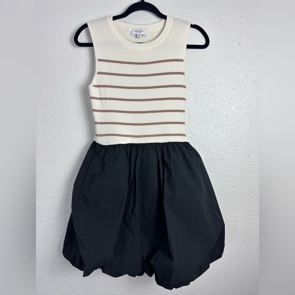 Gilli Bubble Hem Dress with‎ Cream and Brown Stripes size Small